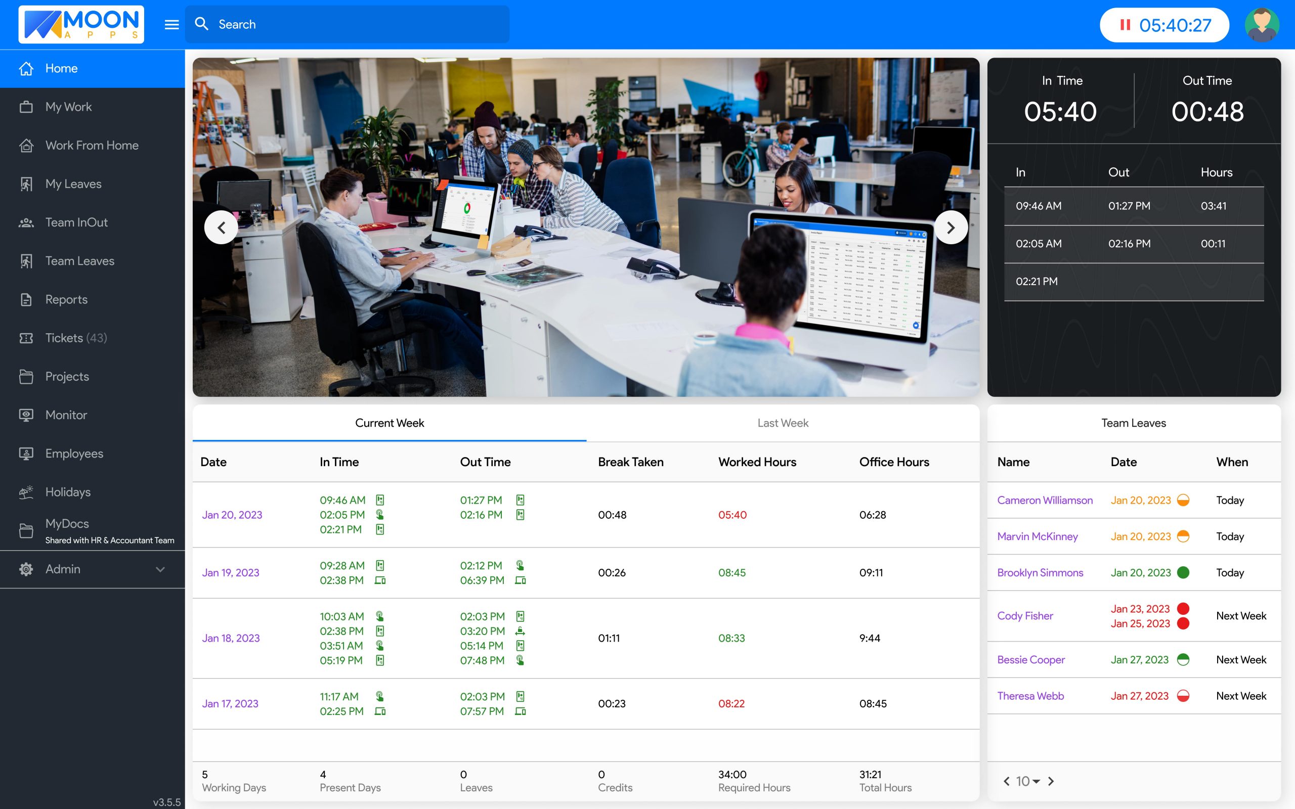 Clock In Clock Out Reporting with Moon HRM